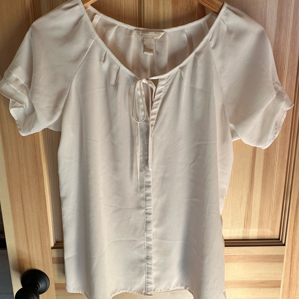 Banana Republic, 100% polyester, cream button down dress shirt